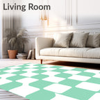 Geometric Teal And White Pattern Rug
