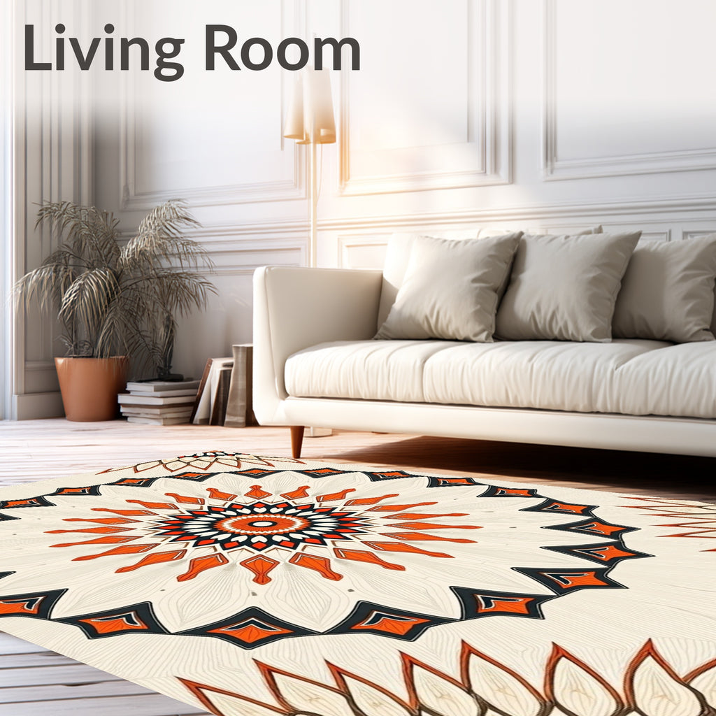 Orange White Black Geometric Mandala Rug