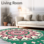 Pink Green Floral Mandala Rug