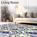 Classic Blue Swirl Botanical Pattern Rug