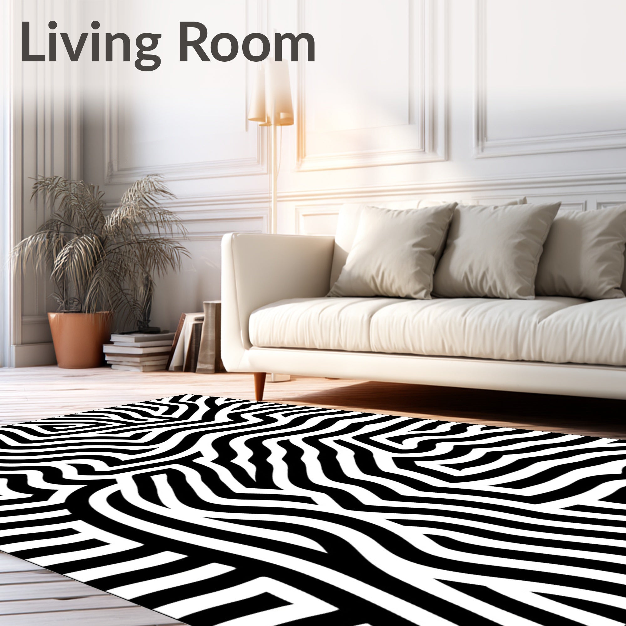 Bold Black White Abstract Lines Rug