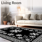 Black White Snowflake Intricate Border Rug