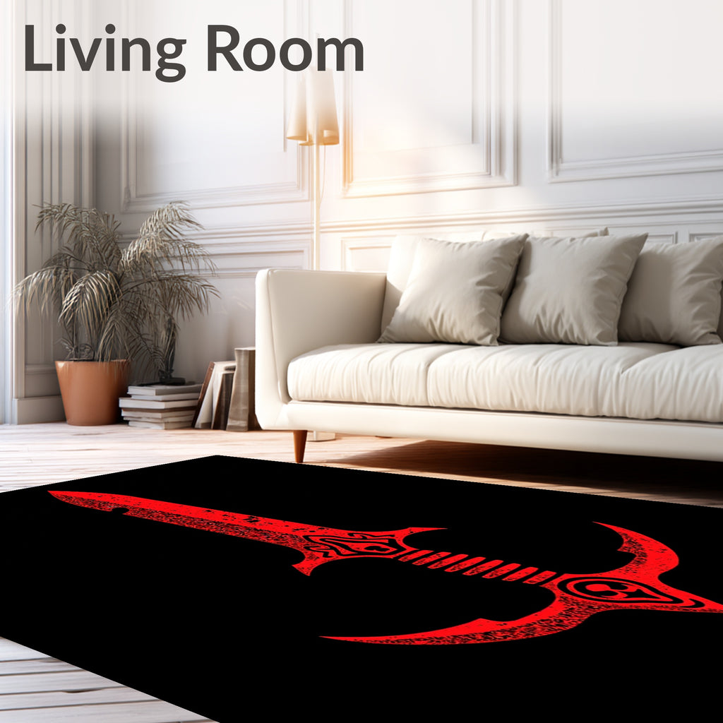 Crimson Textured Sword Armor Design Rug