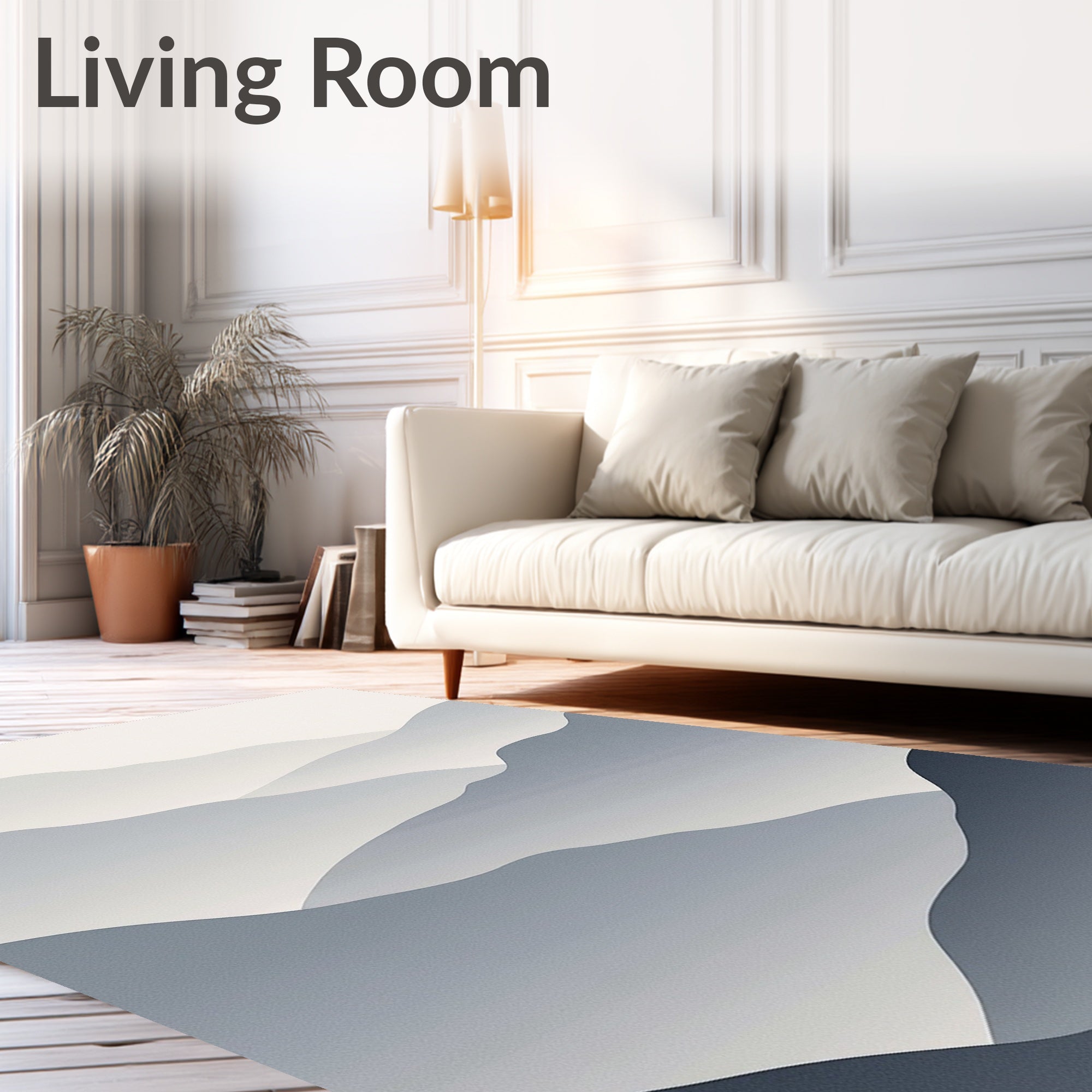Misty Gray Mountain Layered Landscape Rug
