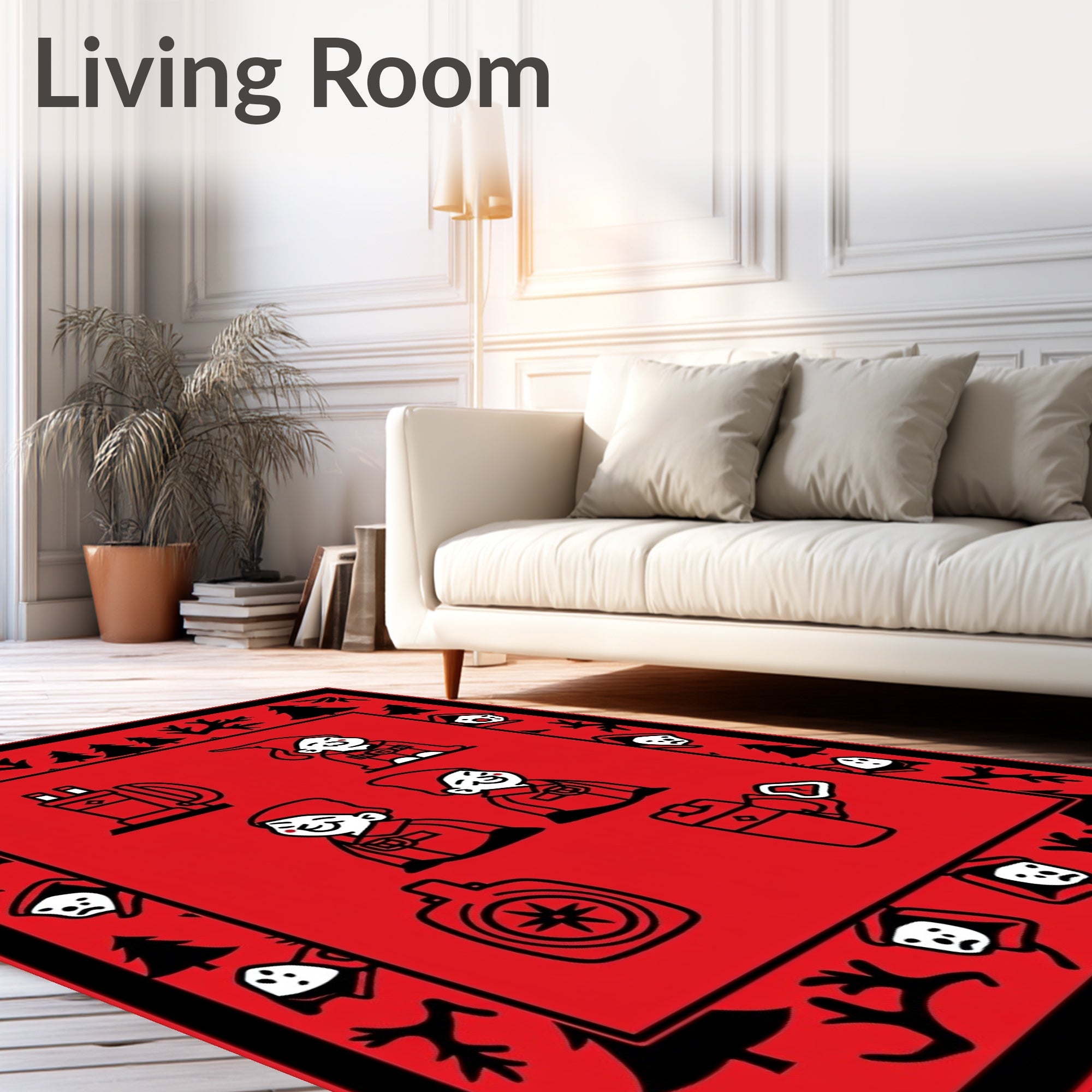Red Whimsical Gnome Woodland Border Rug