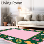 Playful Puppies Green Geometric Frame Rug