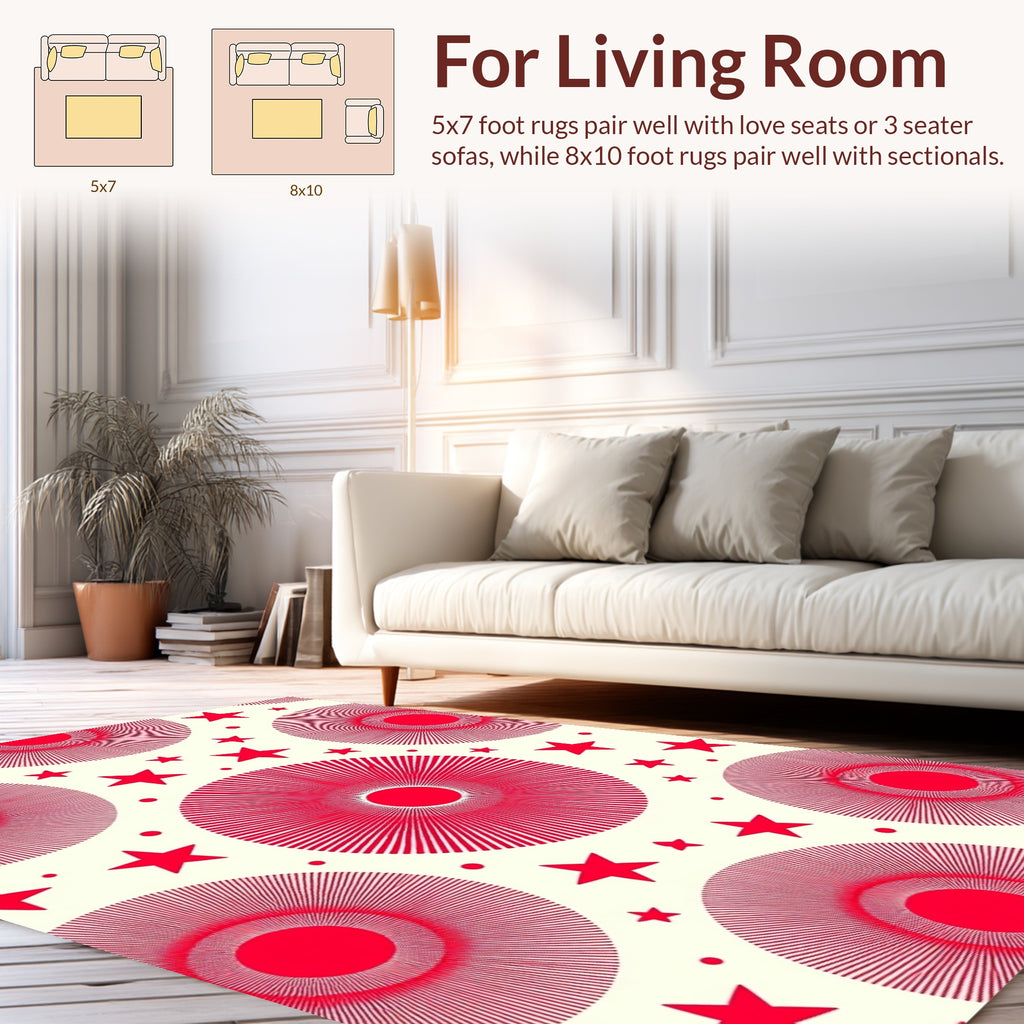 Red Sunburst Star Pattern Design Rug
