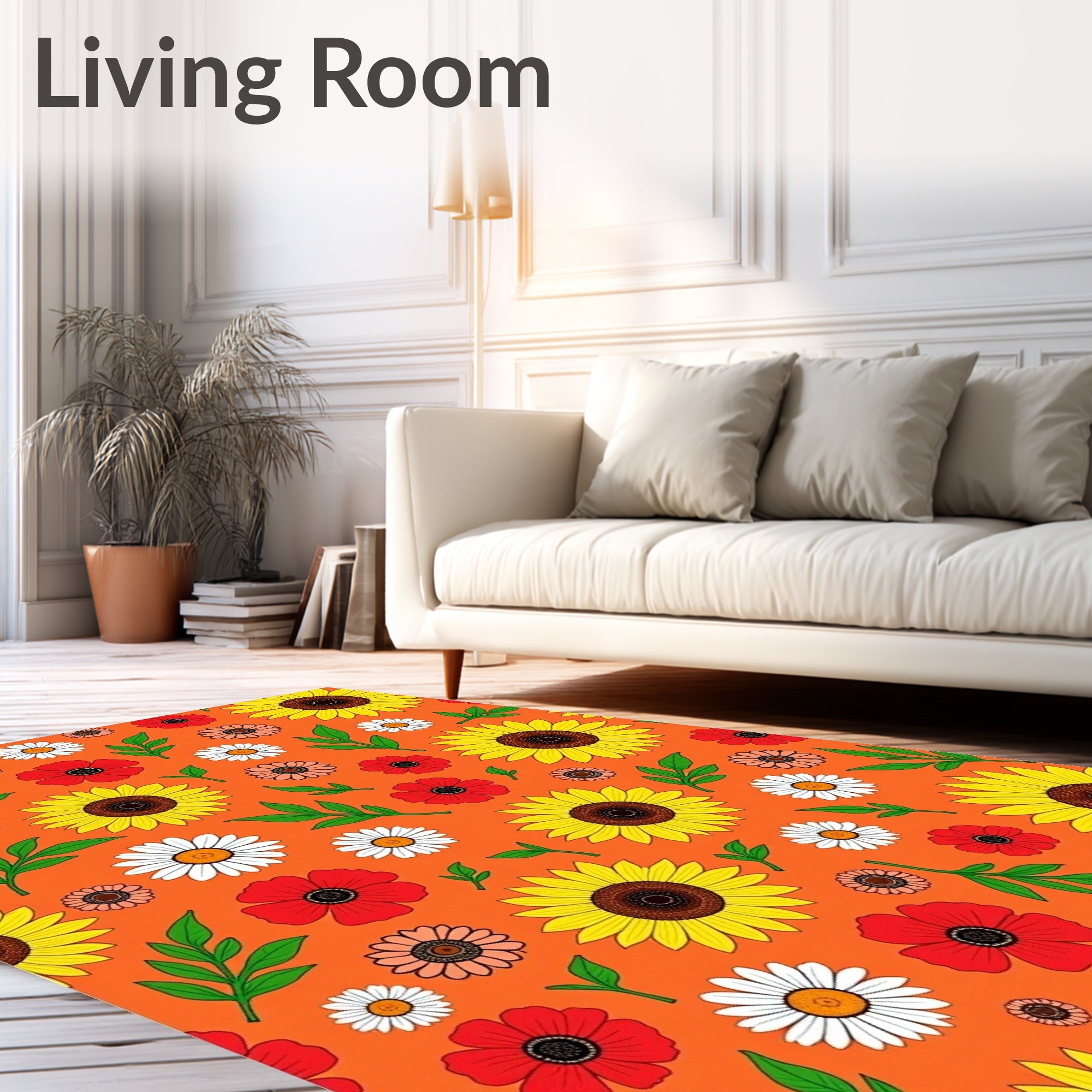 Vibrant Sunflower Daisy Red Floral Pattern Rug