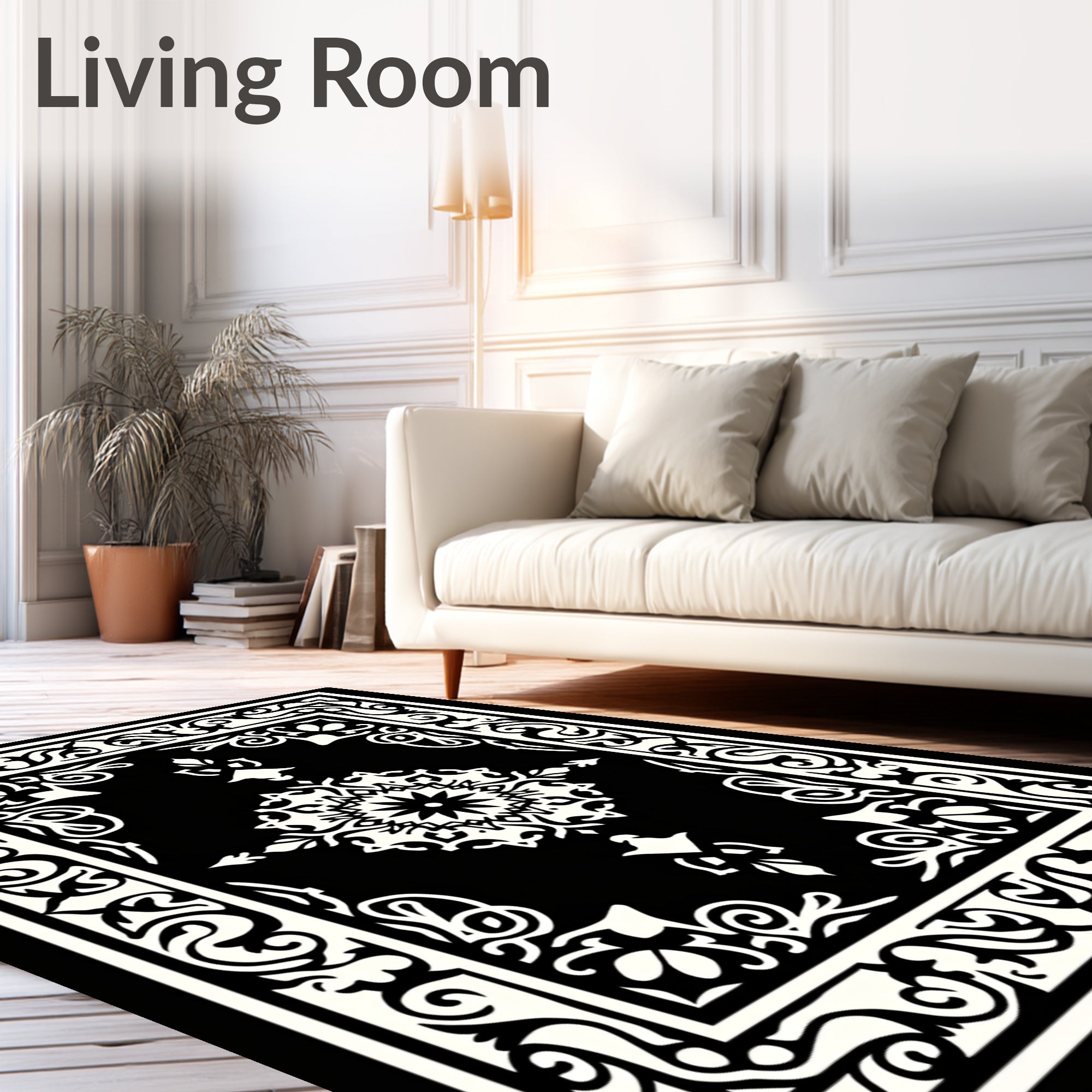 Orante Black White Medallion Design Rug