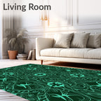 Ornate Teal Floral Swirls Pattern Rug