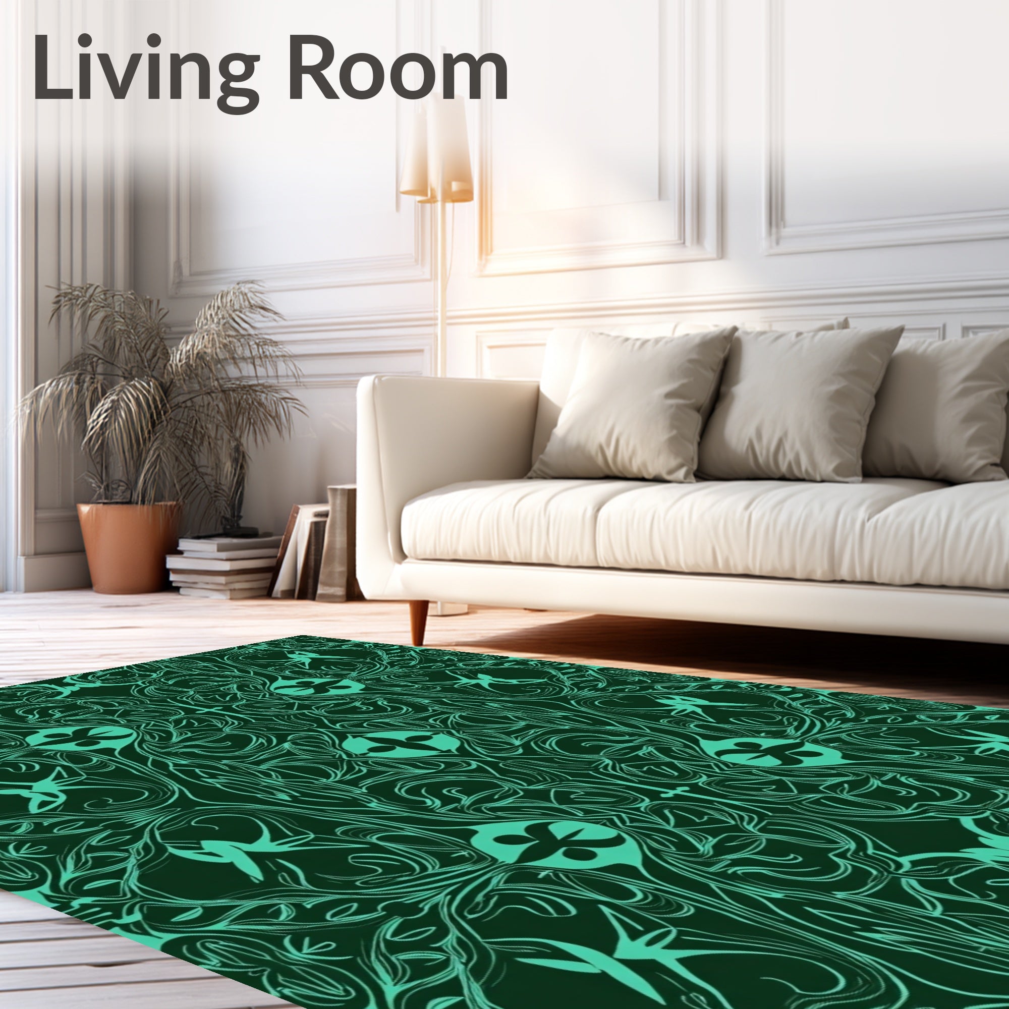 Ornate Teal Floral Swirls Pattern Rug