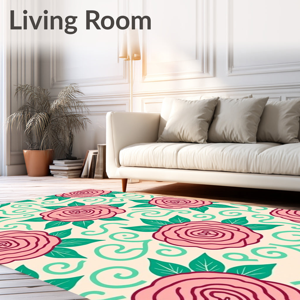 Pink Rose Floral Swirls Pattern Rug