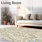 Delicate Blue Floral Botanical Pattern Rug