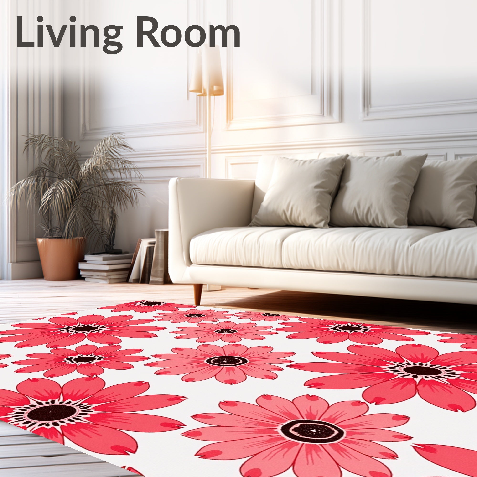 Coral Daisy Floral Pattern Rug