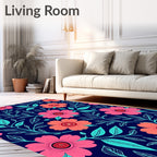 Bold Floral Pattern Navy Blue Rug
