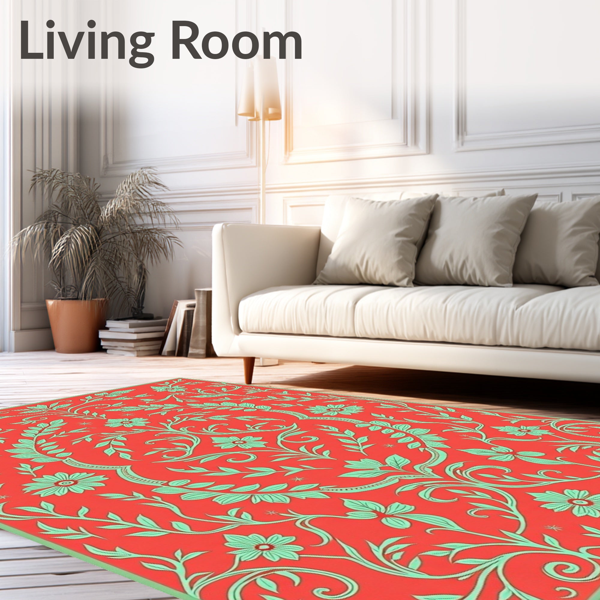 Coral Floral Vine Pattern Rug
