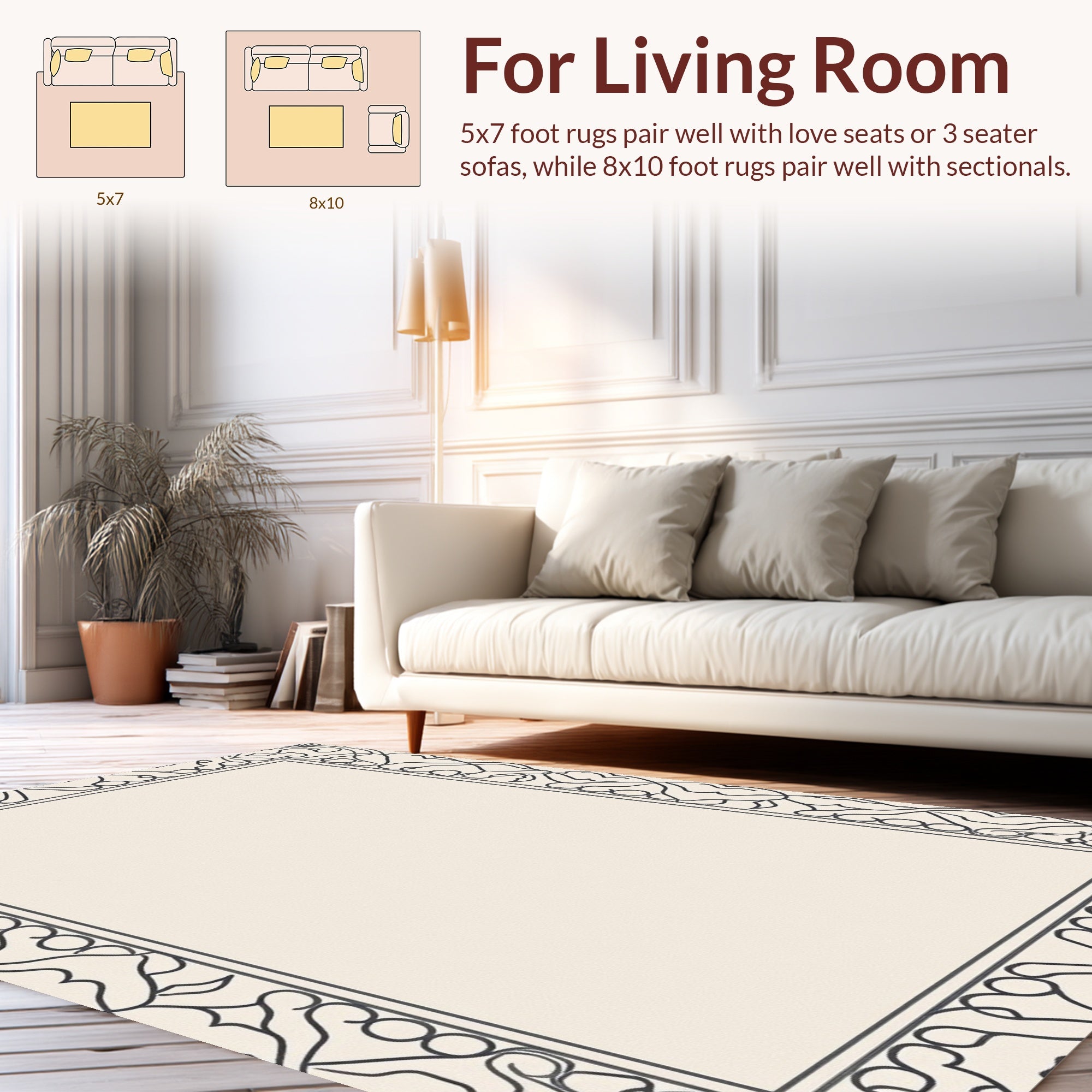 Ornate Scrollwork Botanical Pattern Rug