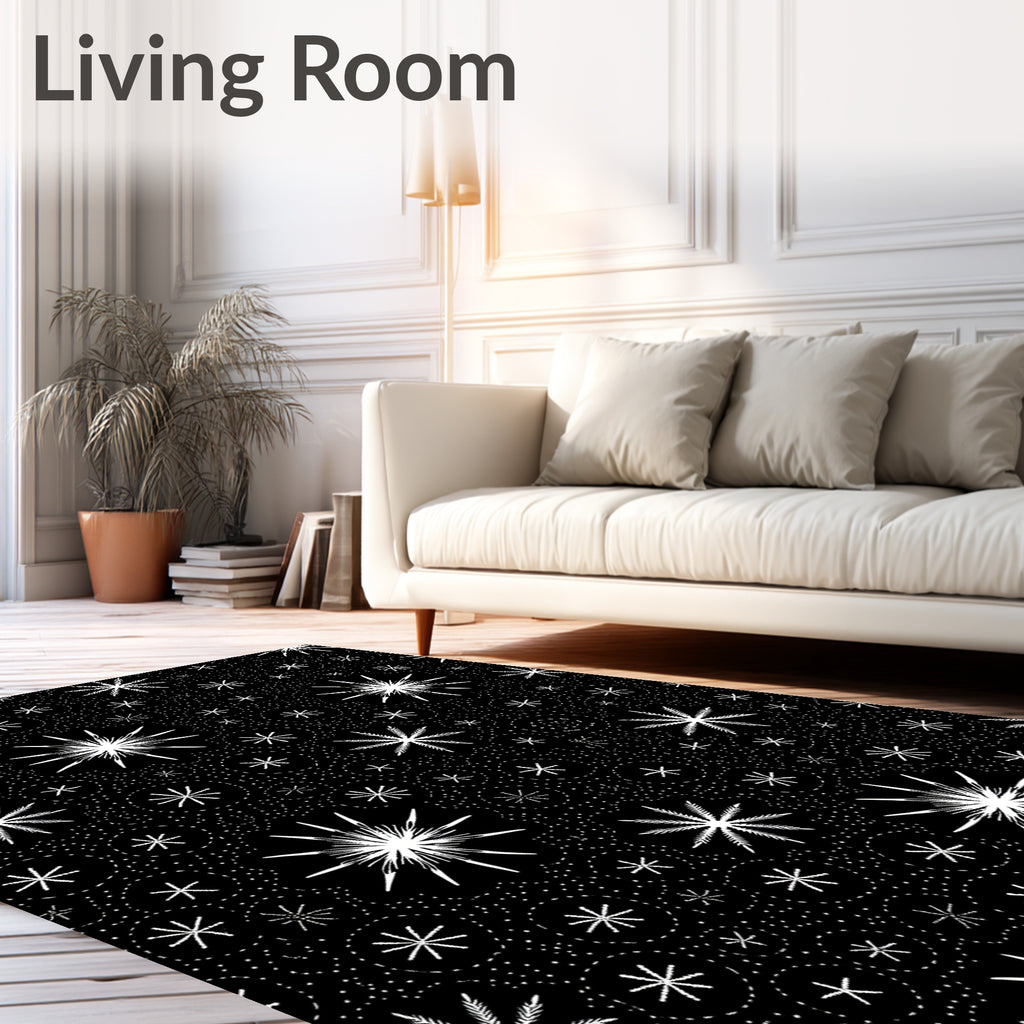 White Starburst Pattern With Circles Rug