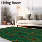 Emerald Green Art Nouveau Floral Medallion Rug