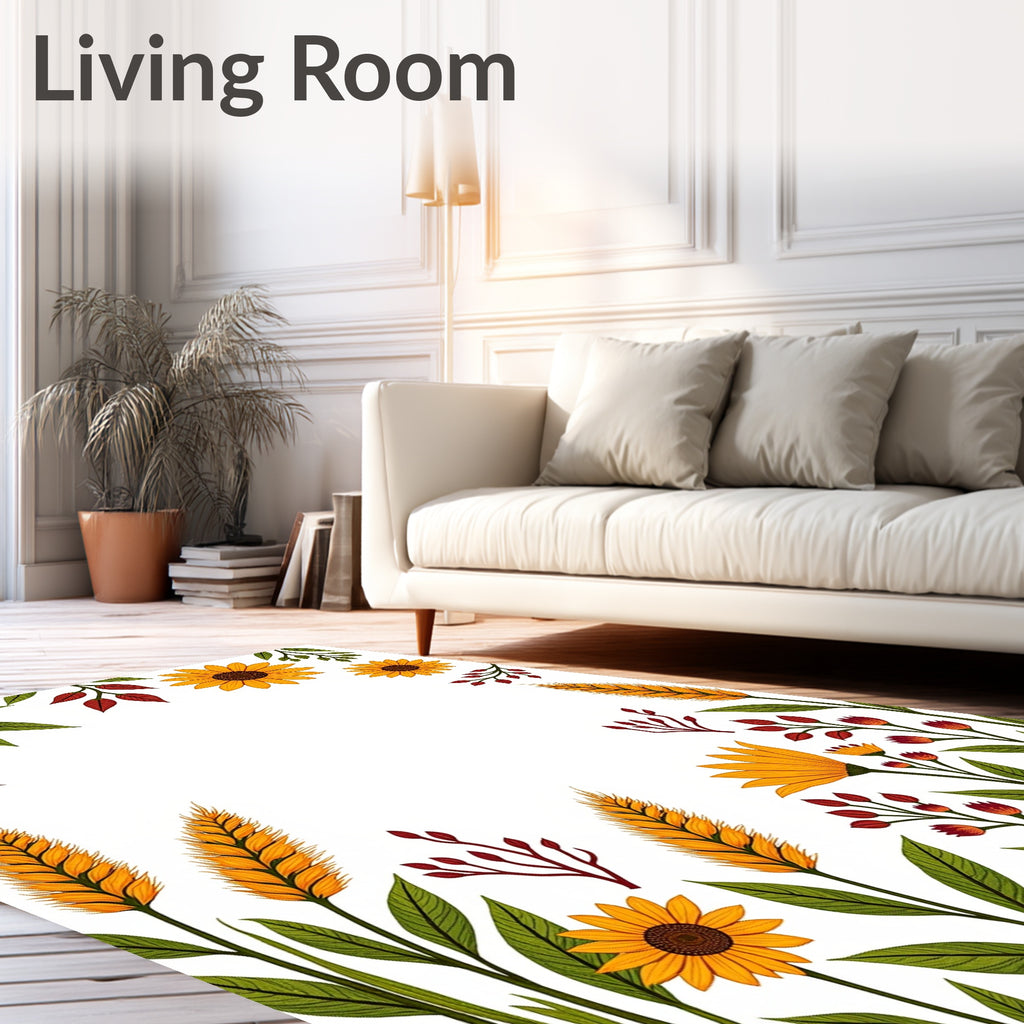 Autumnal Floral Wheat Pattern Design Rug