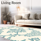 Elegant Teal Scrollwork Floral Damask Rug