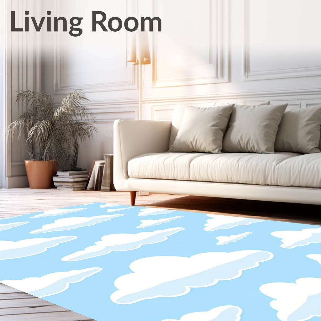 Whimsical Cloud Pattern Blue Sky Rug