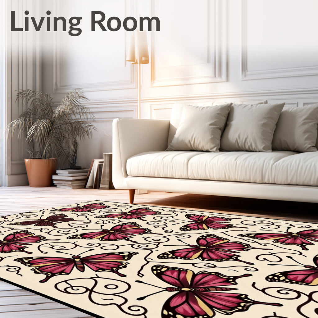 Vintage Butterfly Swirl Pattern Design Rug