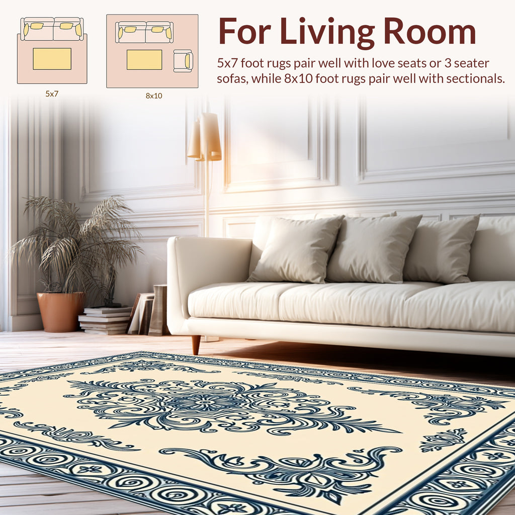 Intricate Teal Scrollwork Floral Medallion Rug