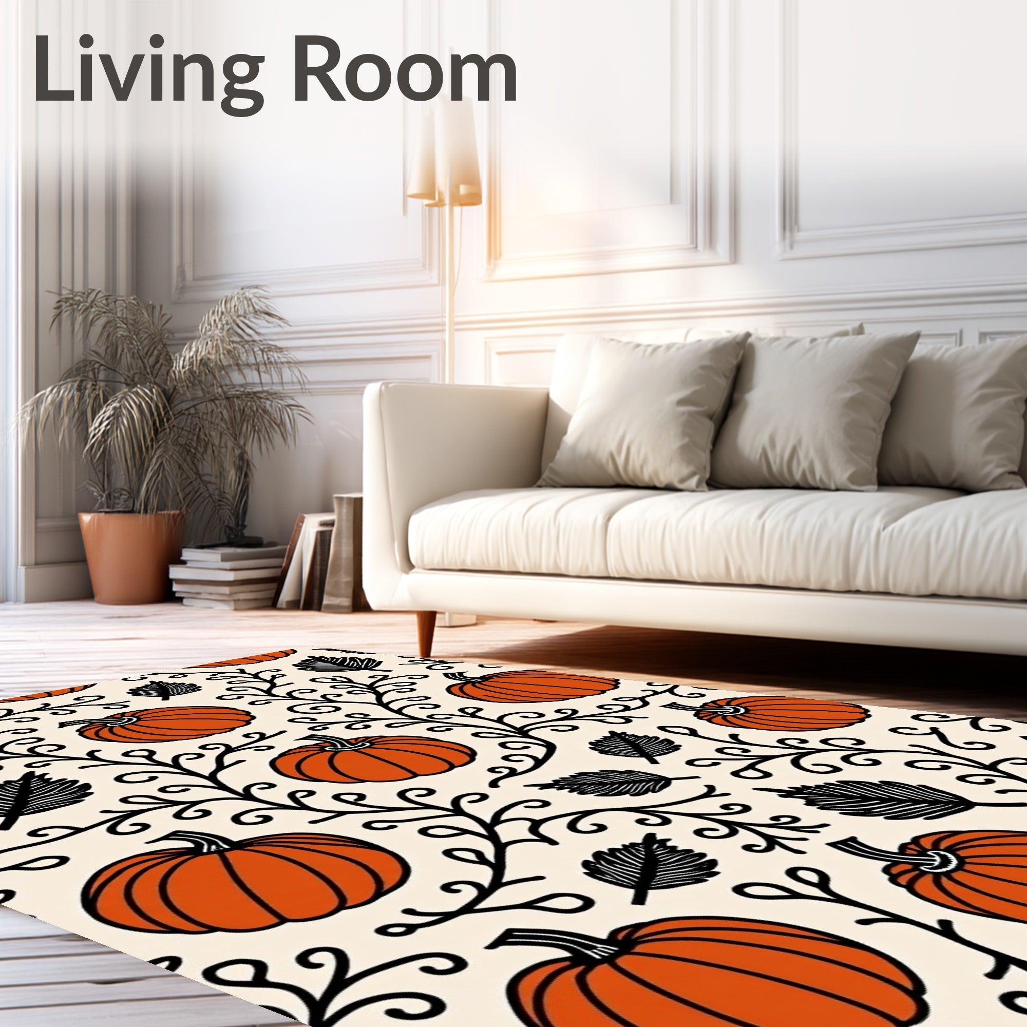 Orange Pumpkin Vine Pattern Rug