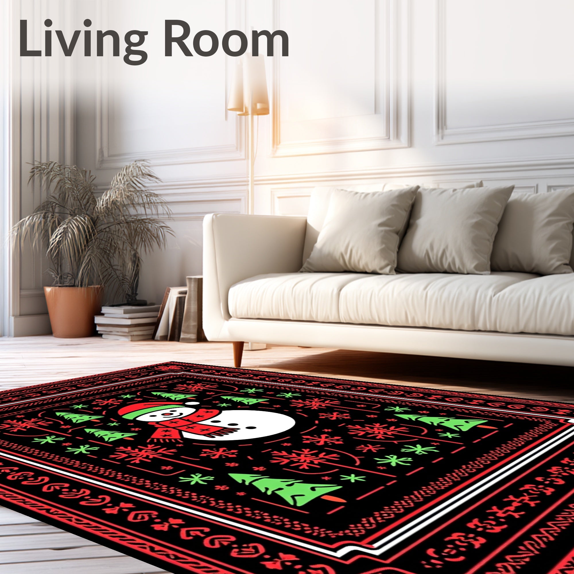 Festive Snowman and Trees Holiday Rug