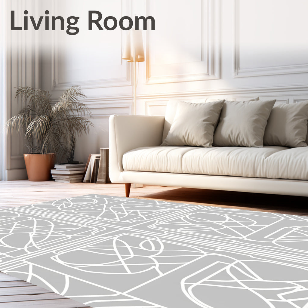 Monochromatic Abstract Line Art Pattern Rug