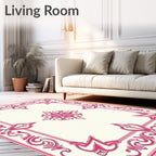 Ornate Pink Floral Scrollwork Pattern Rug