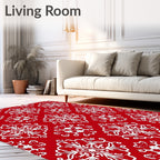 Classic Red White Damask Style Rug