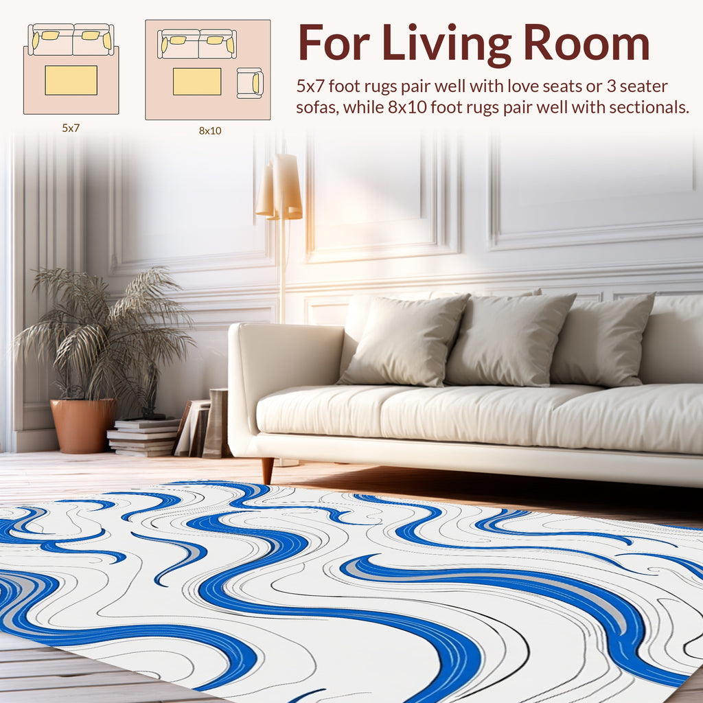 Abstract Blue Swirl Wavy Lines Rug