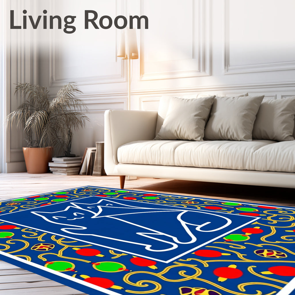 Whimsical Blue Cat Pattern Rug