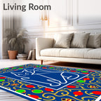 Whimsical Blue Cat Pattern Rug