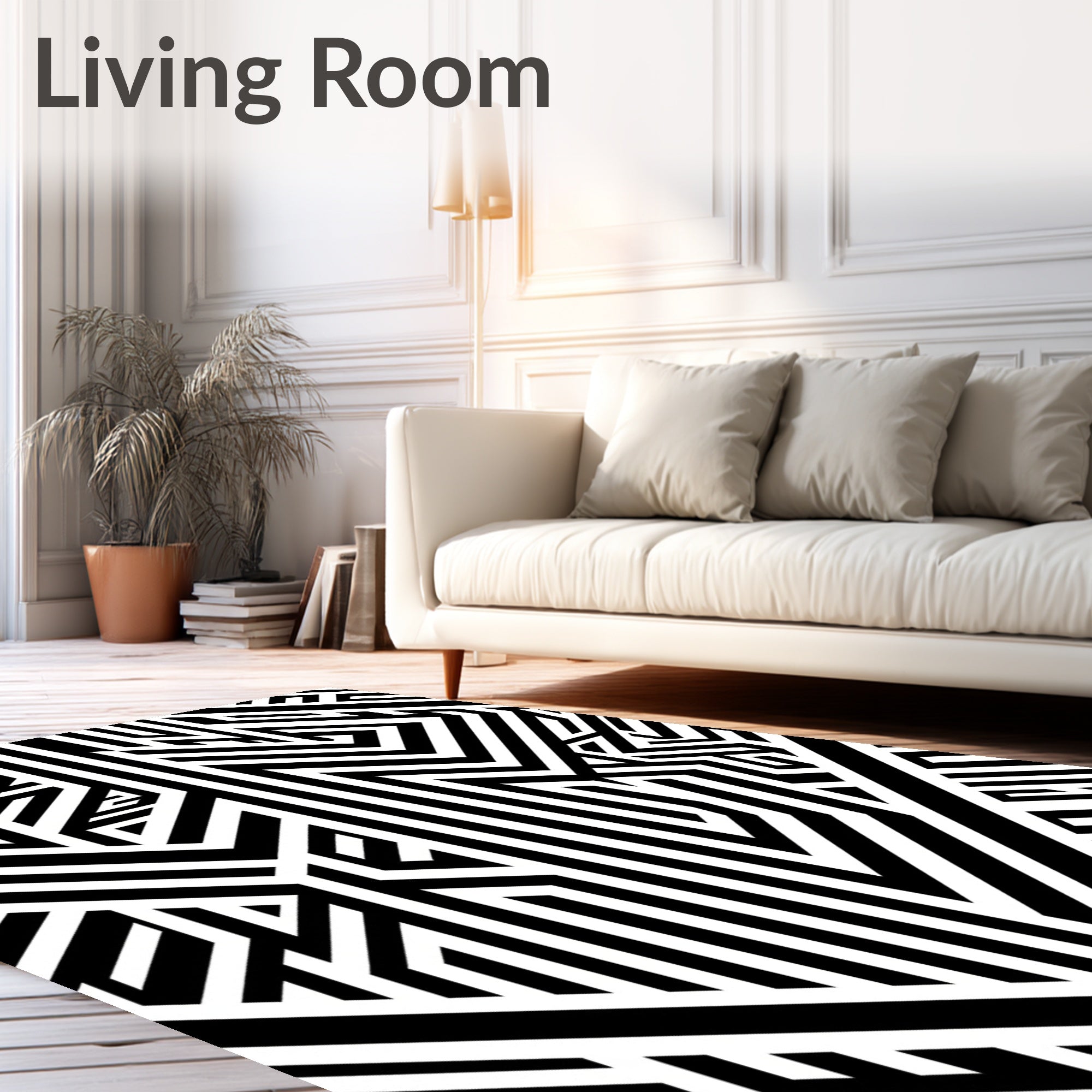 Abstract Black White Geometric Pattern Rug