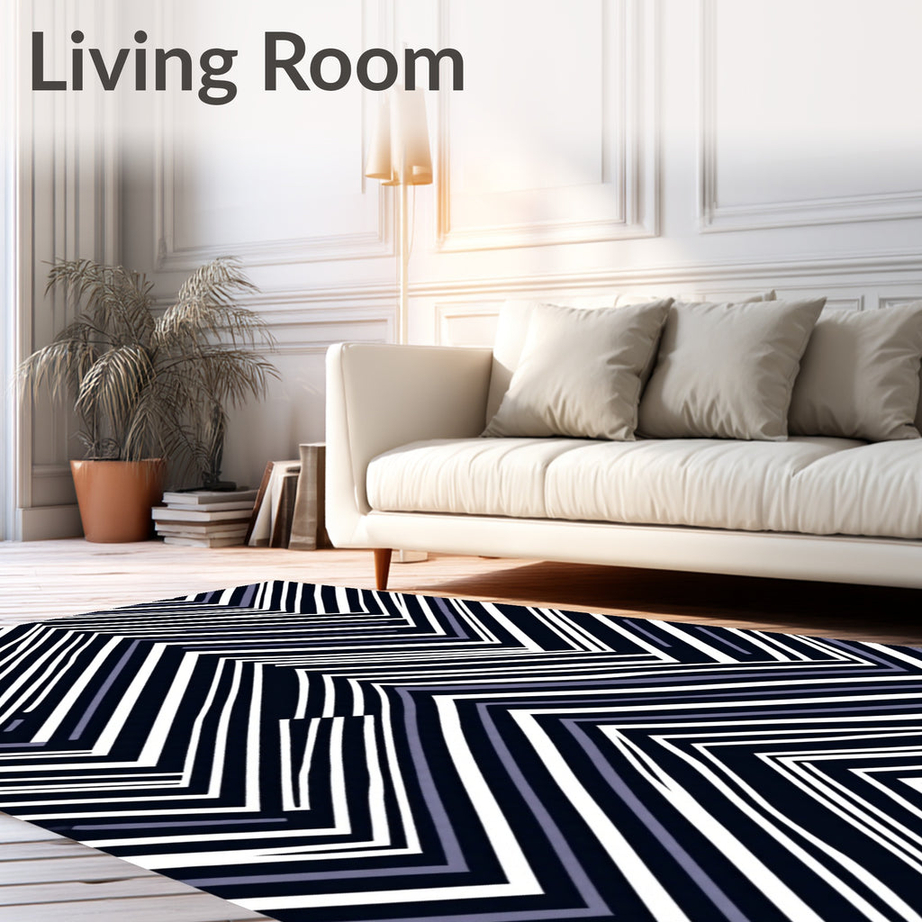 Bold Blue White Geometric Stripe Rug