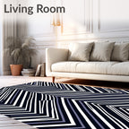 Bold Blue White Geometric Stripe Rug