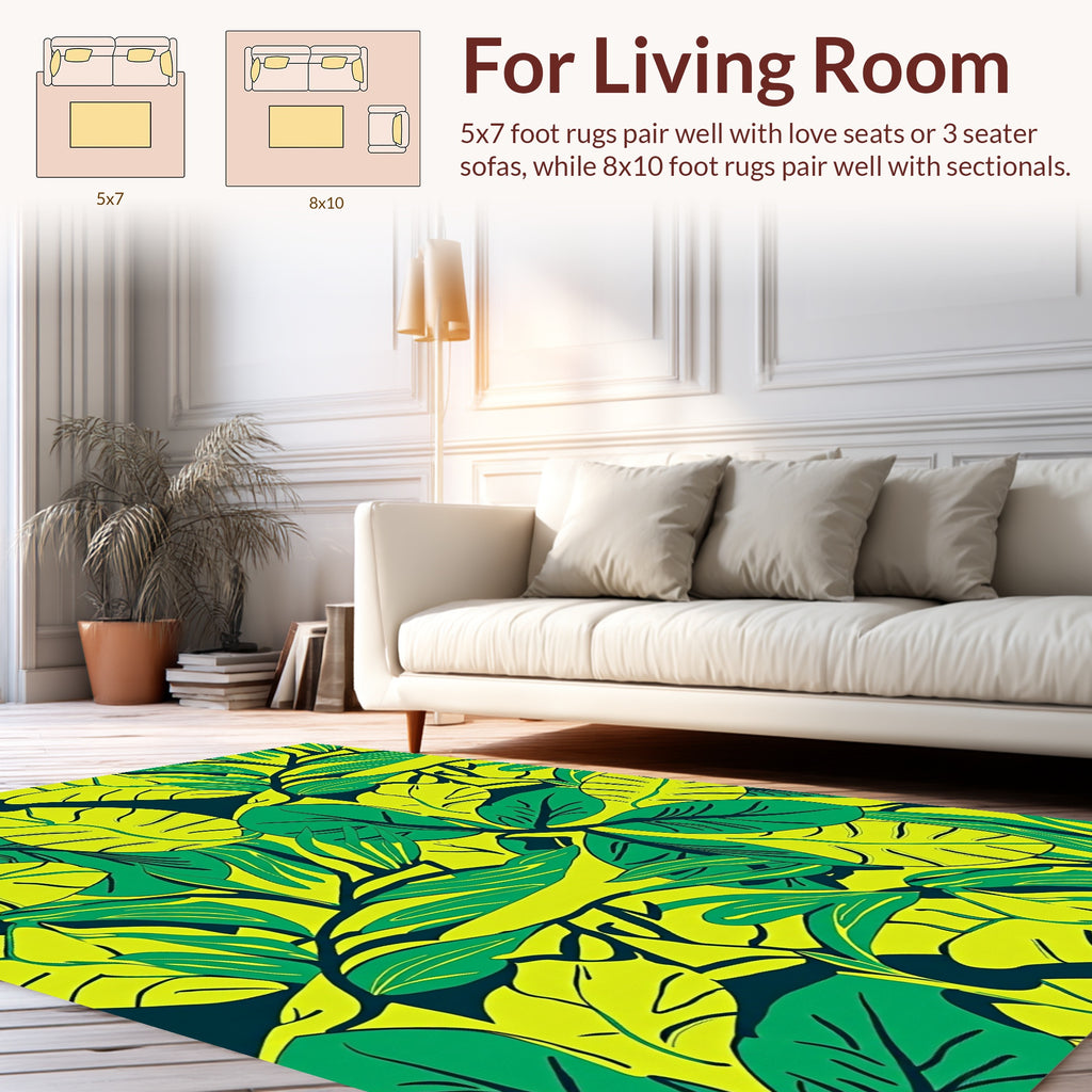 Vibrant Green Leaf Pattern Design Rug