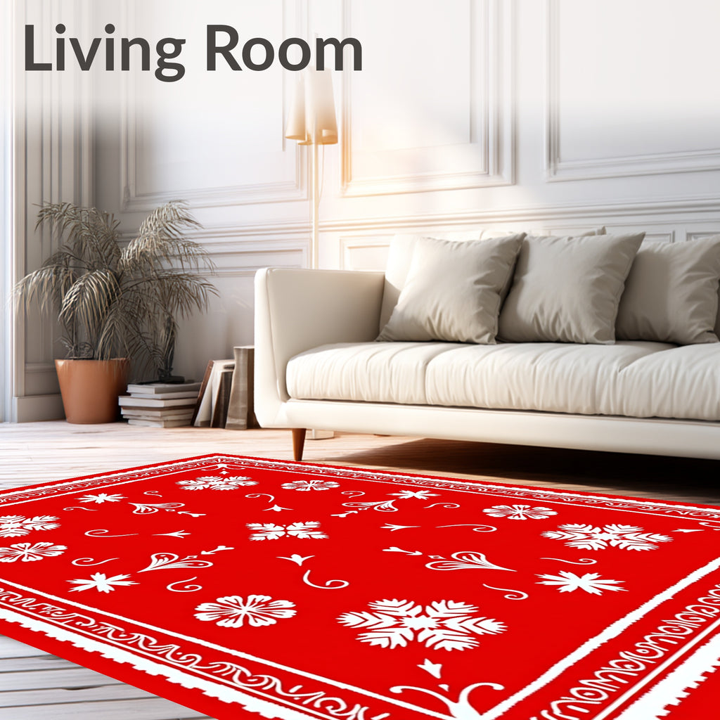 Classic Red White Folk Pattern Rug