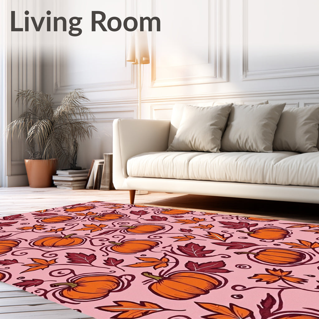 Autumn Pumpkins And Maple Leaves Pattern Rug
