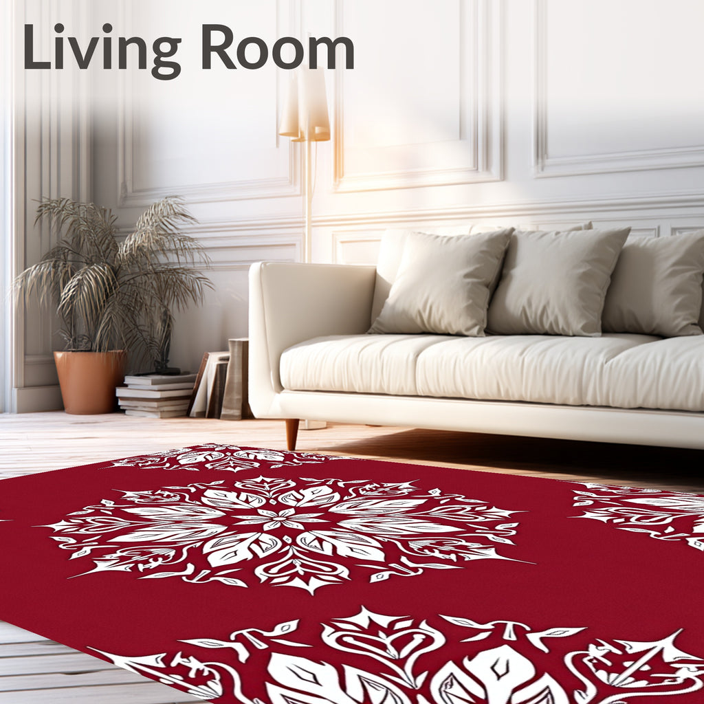 Crimson Floral Mandala Pattern Rug