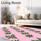 Pink Floral Berries and Leaves Rug