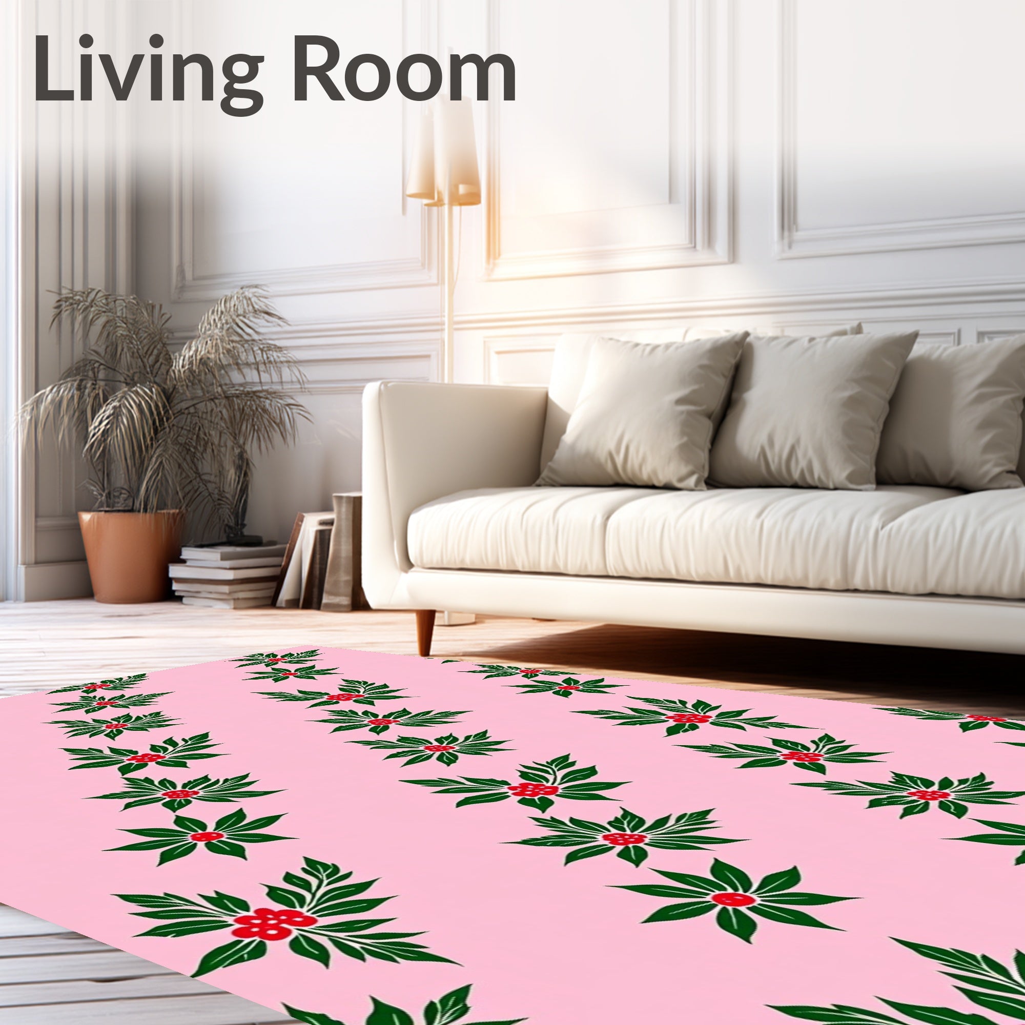 Pink Floral Berries and Leaves Rug