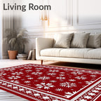 White Snowflake Patterned Red Area Rug