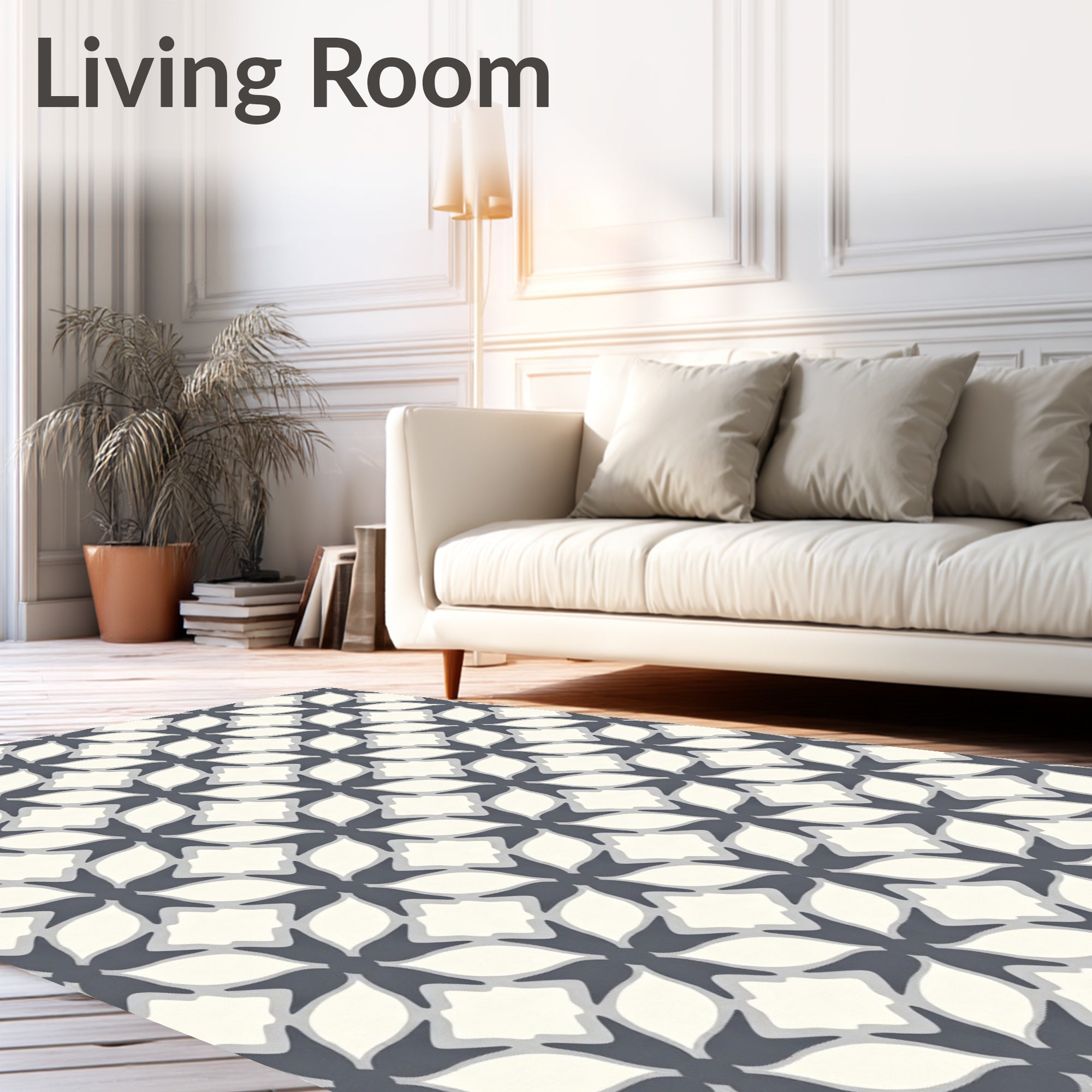 Geometric Gray Cream Quatrefoil Pattern Rug