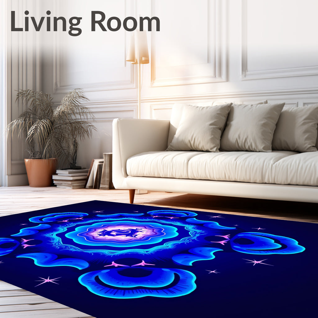 Radiant Blue Cosmic Flower Rug