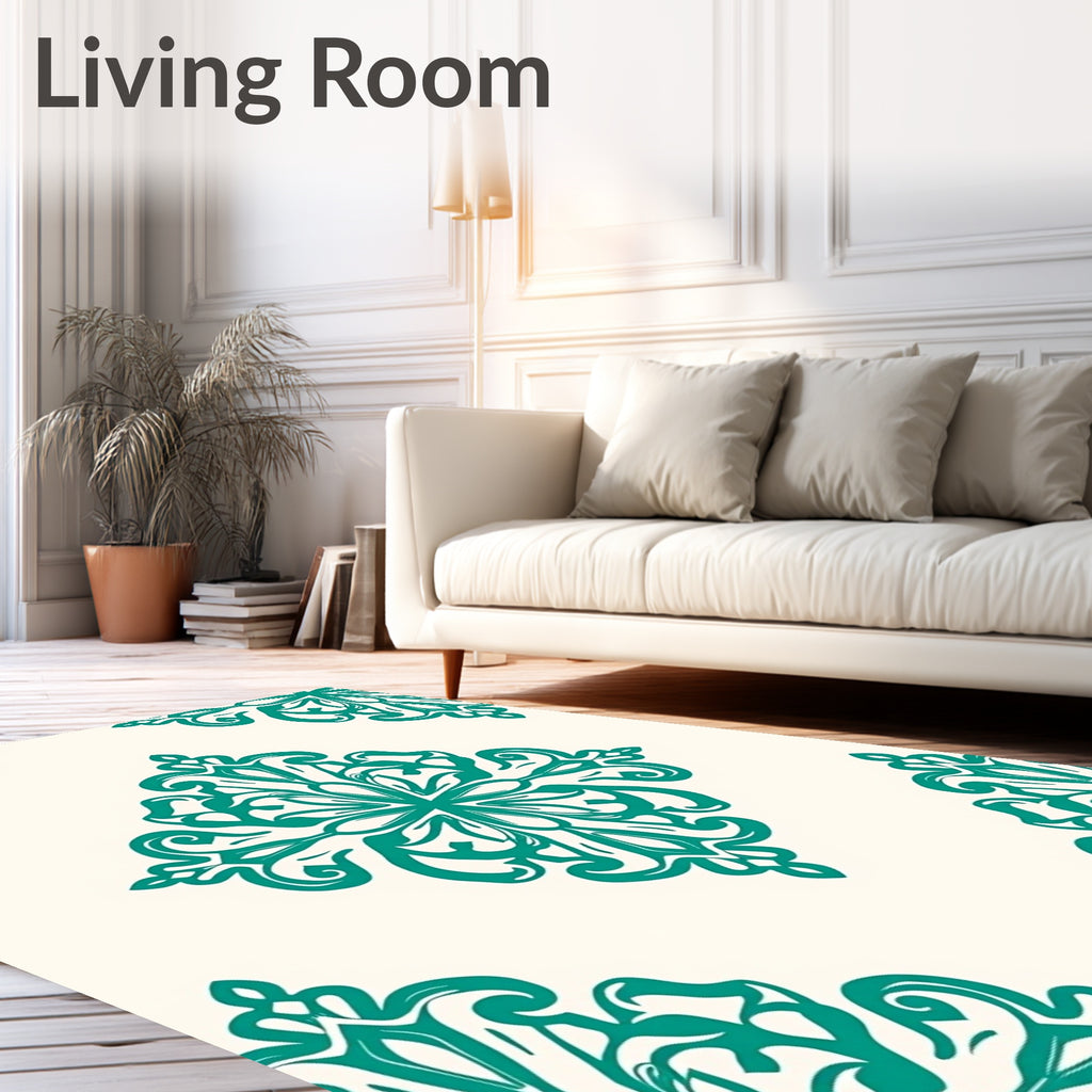 Classic Teal Floral Medallion Pattern Rug