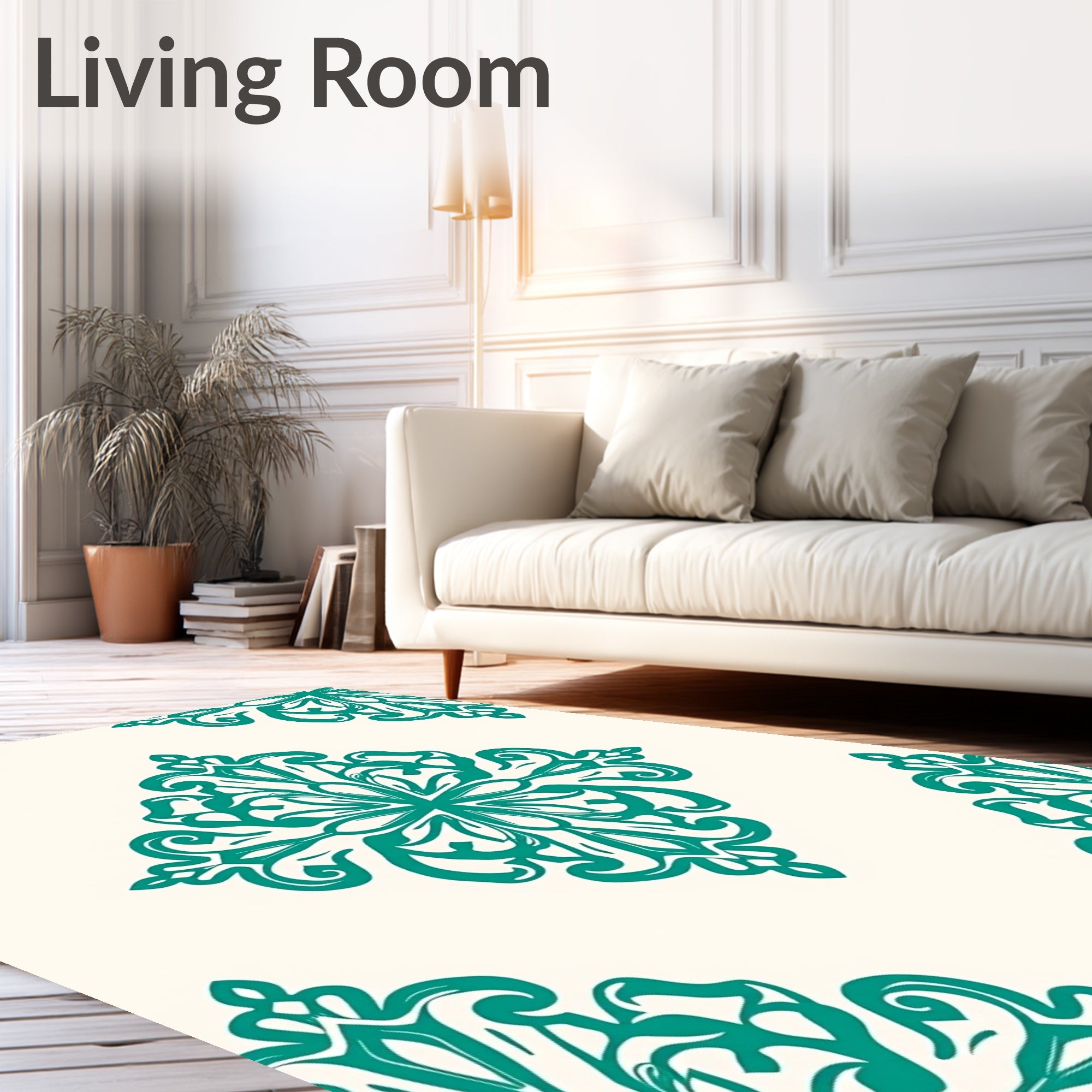 Classic Teal Floral Medallion Pattern Rug